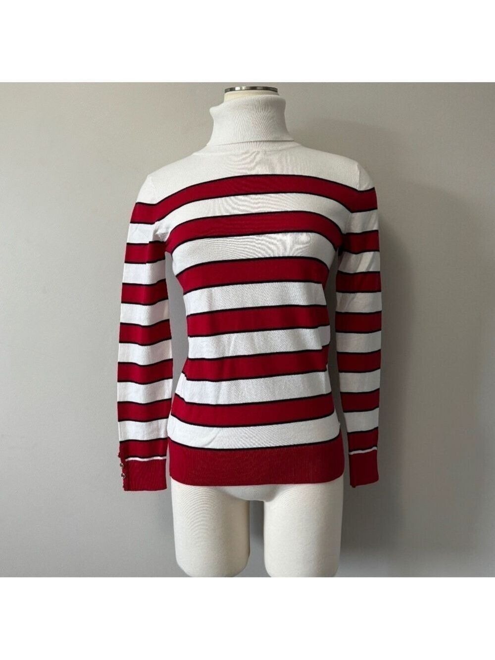 Tommy Hilfiger Red and White Striped Turtleneck Sweater XS